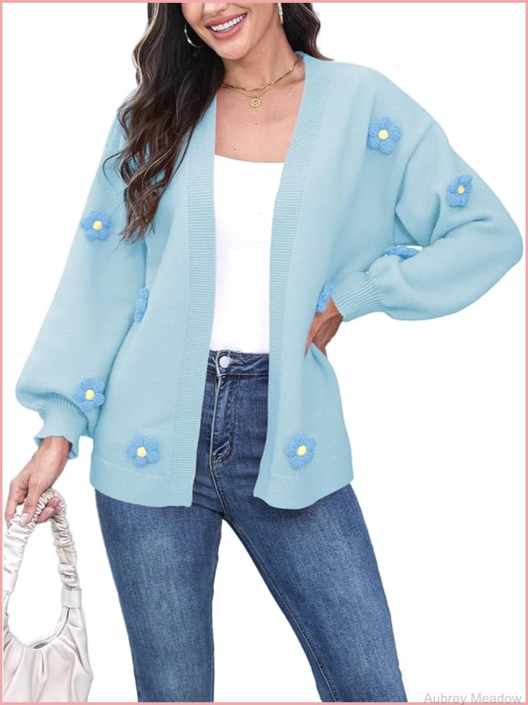 Boho Crochet Cardigan Oversized Open Front Long Sleeve Floral Knit Sweater